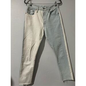 Levi’s colorblock jeans high rise button fly raw hem 27